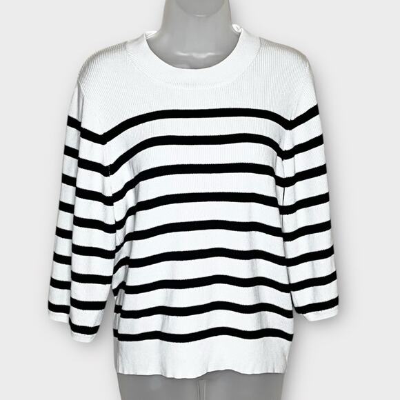 NEO NOIR white & black stripe 3/4 wide sleeve sweater size medium classic spring - Picture 2 of 7